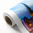 Art deco poster of a serene Latvian landscape on rolled canvas, with soft pastel colors, ideal for nursery wall art.