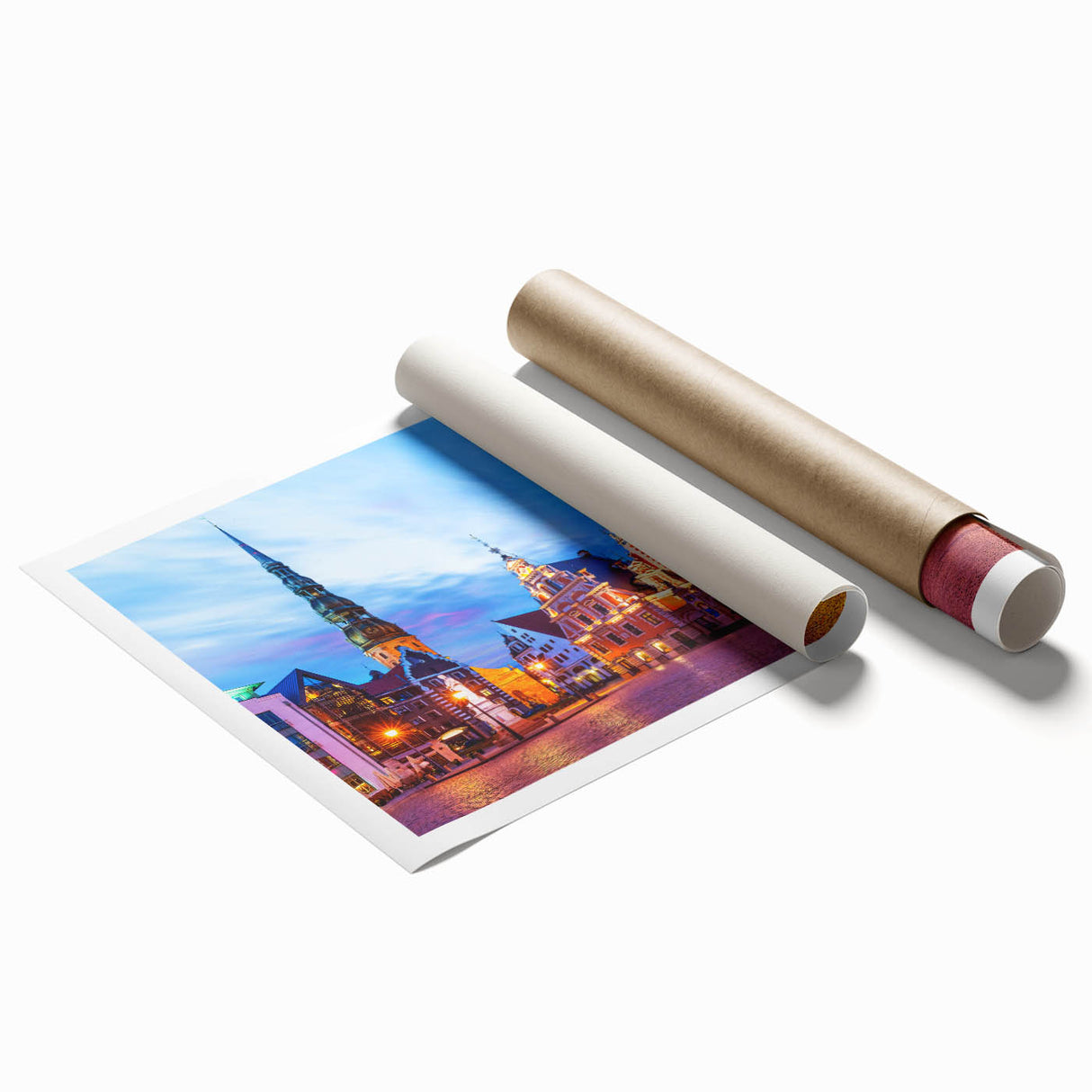 Extra large rolled print of a floral art scene depicting Europe's Latvia scenery, in muted green and blue tones.