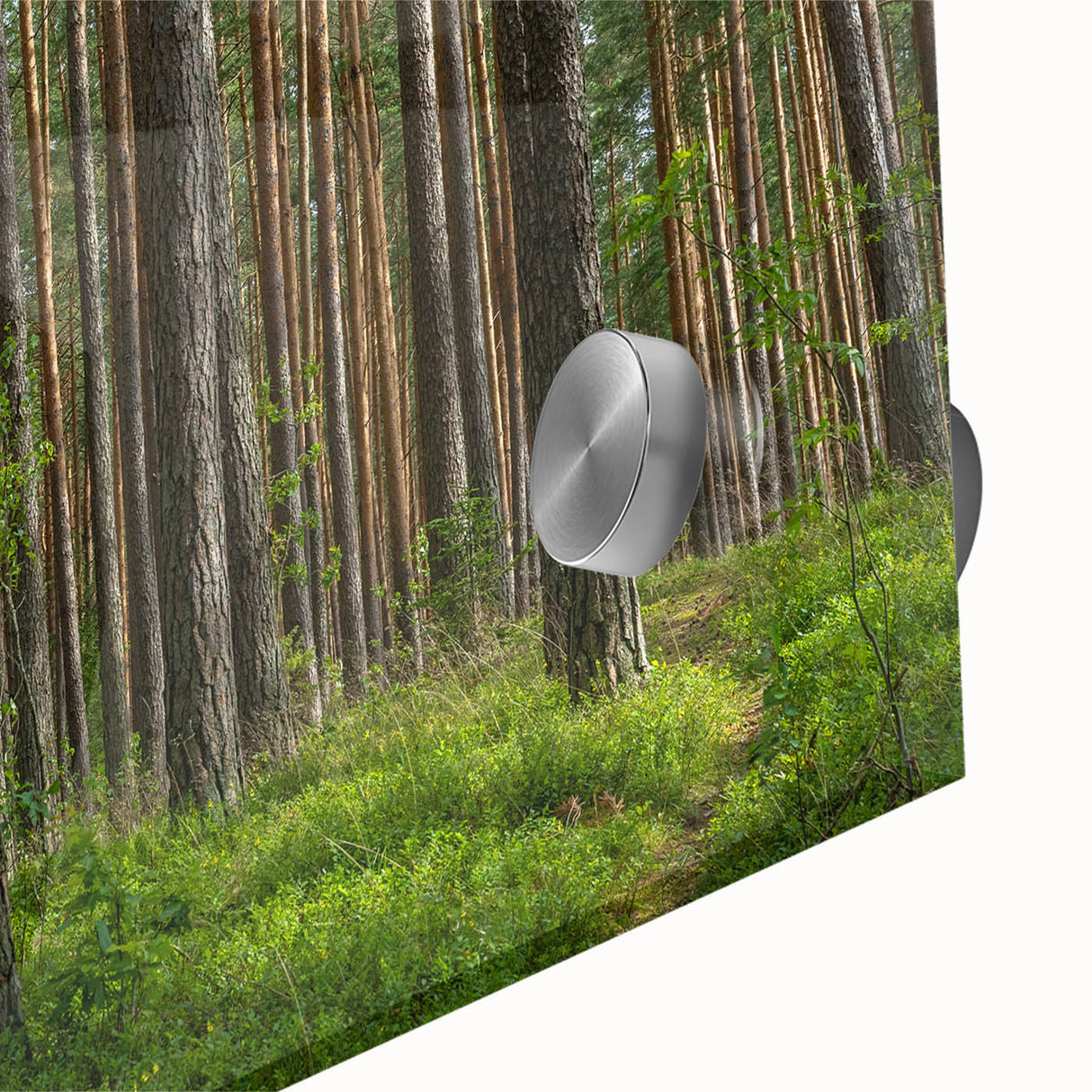 Large abstract wall art on acrylic glass featuring a mid-century modernist European scenery, ideal for dining room decor.