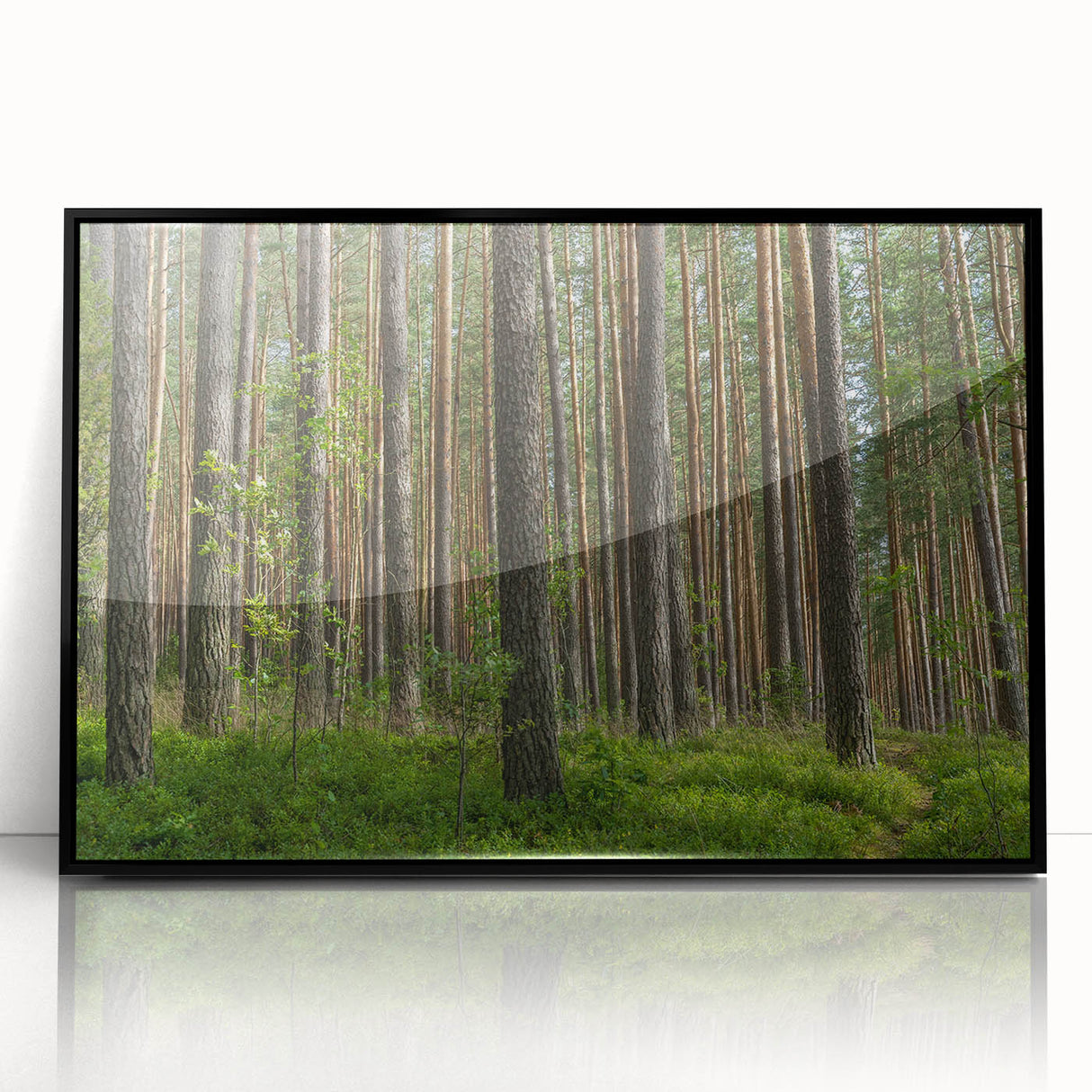 Large abstract wall art depicting a European Lithuanian scenery in muted earth tones on a framed acrylic.