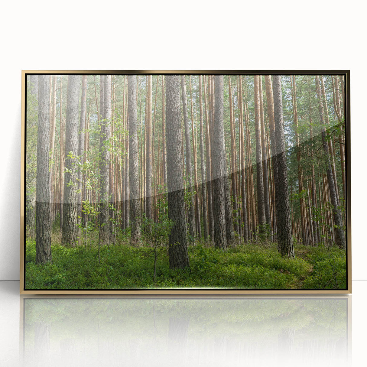 Art deco poster of a European Lithuania landscape in pastel shades, acrylic framed, suitable for modern nursery decor.
