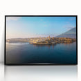 Large abstract wall art depicting a European Malta scenery in muted earth tones, framed in black acrylic.