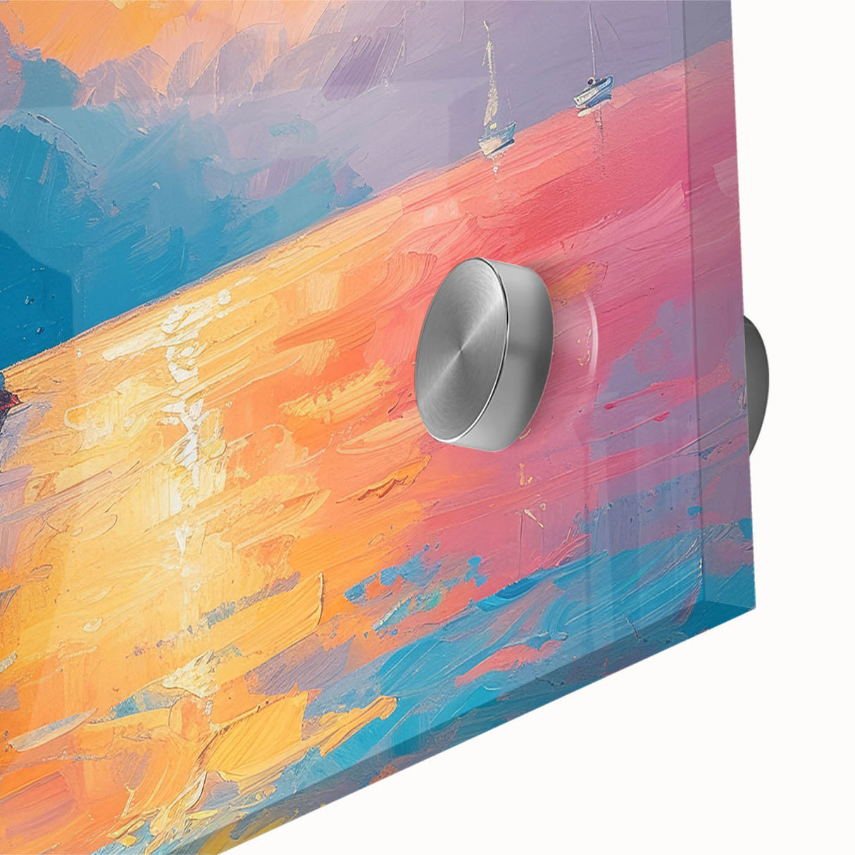 Large abstract wall art depicting the Mediterranean Sea in mid-century modernist style on acrylic glass.