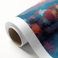 Art deco poster of the Mediterranean Sea in muted blue tones on rolled canvas, ideal for nursery wall art.