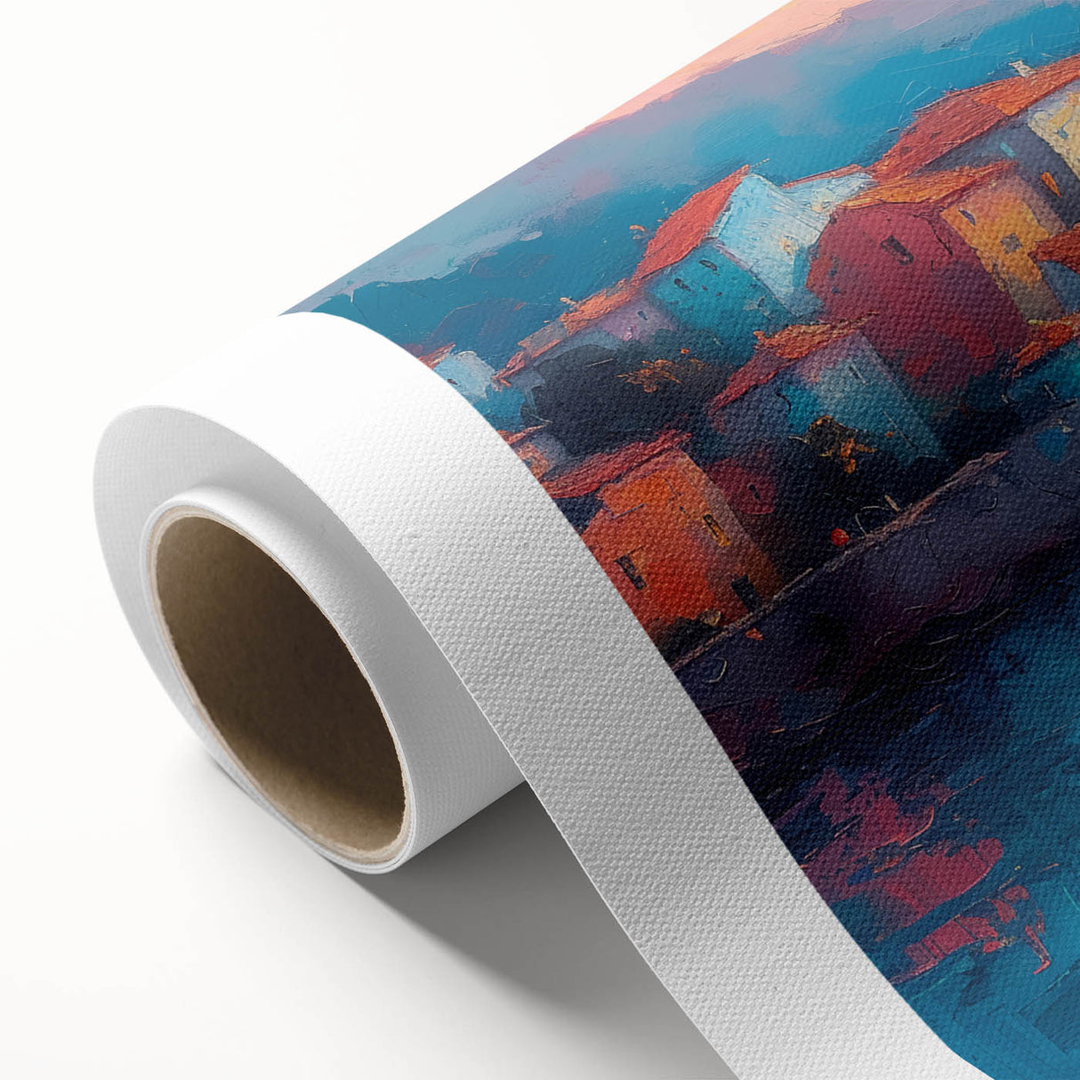 Art deco poster of the Mediterranean Sea in muted blue tones on rolled canvas, ideal for nursery wall art.