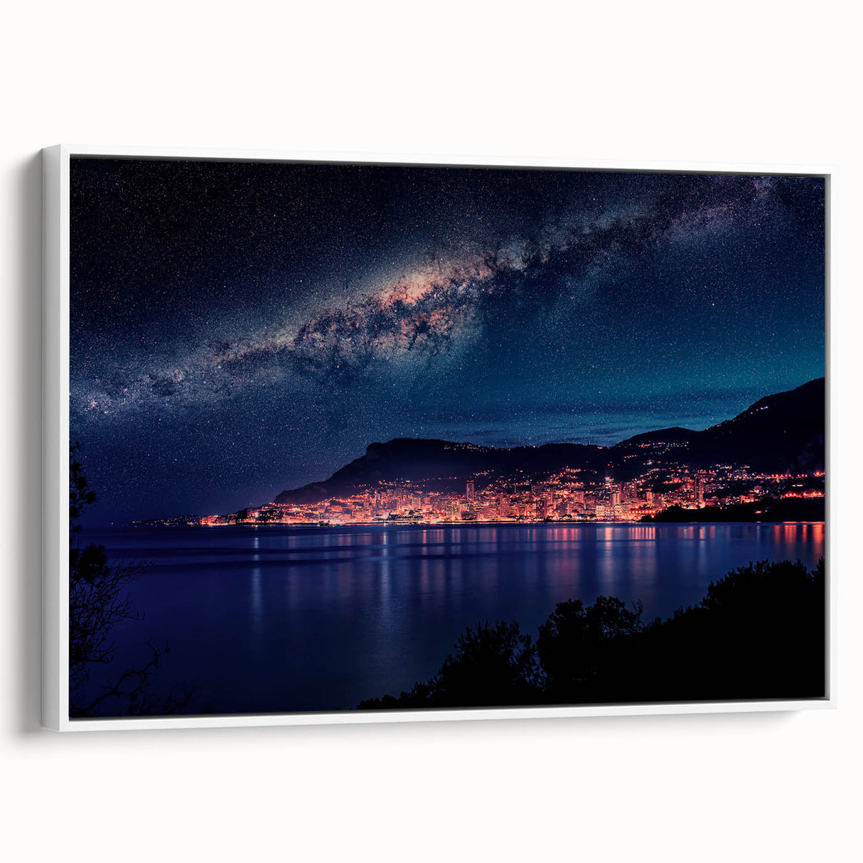 Vintage poster art of Monaco scenery on framed canvas, featuring colorful art in pastel shades, ideal for living room decor.