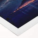 Art deco poster of Monaco scenery in muted blue and beige tones on rolled canvas, suitable for dining room wall art.