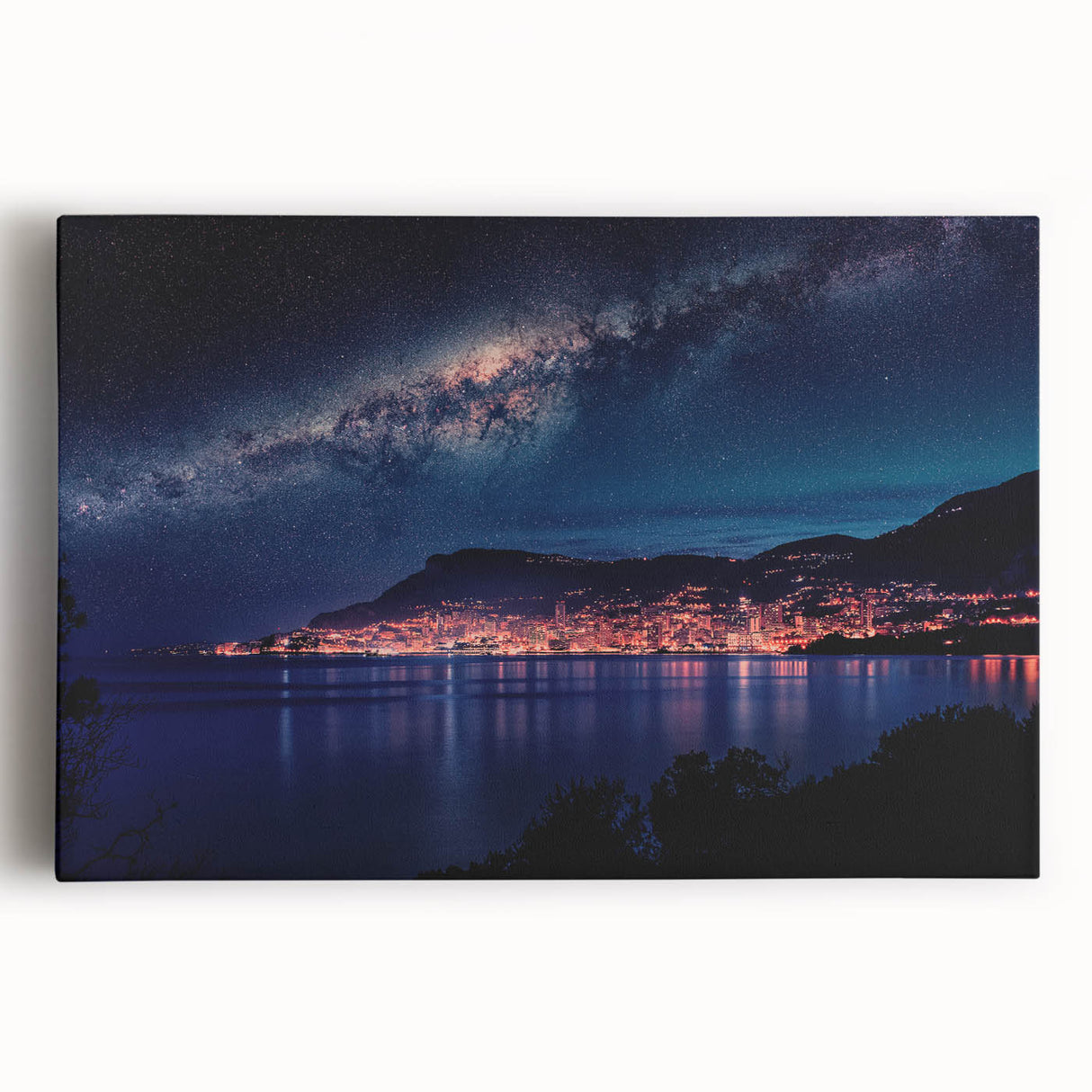 Monaco cityscape in black and white on large stretched canvas, ideal for kitchen wall art or bedroom decor.