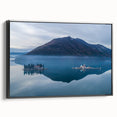 Black and white landscape painting of a European scene on framed canvas, ideal for bedroom wall art.