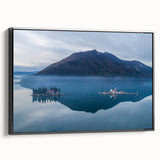 Black and white landscape painting of a European scene on framed canvas, ideal for bedroom wall art.