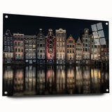 Acrylic print of Amsterdam scenery with vibrant twilight hues, ideal for dining room art.