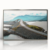 Framed acrylic print of a serene Norwegian landscape in muted earth tones, ideal for modern art wall decor.