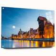 Large abstract wall art depicting a European scenery in muted earth tones on acrylic glass.