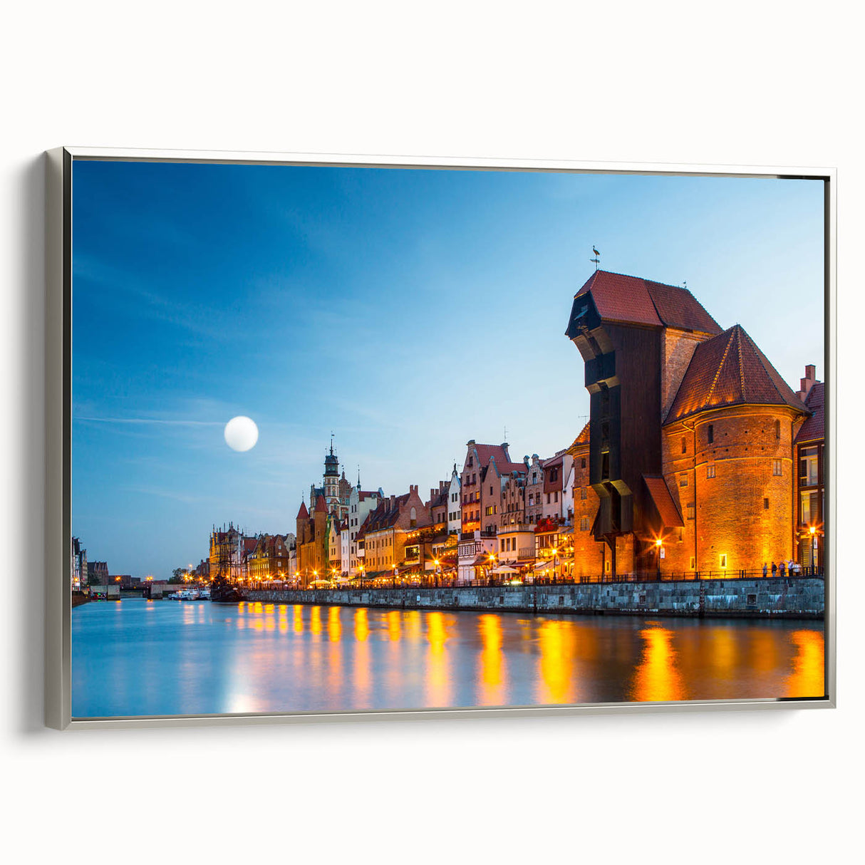 Framed canvas of a vintage European landscape painting in muted colors, ideal for living room decor.