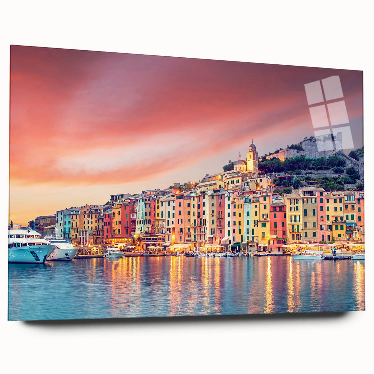 Acrylic glass print of Porto, Portugal, with vibrant blue and white tones, ideal for bedroom or dining room art.