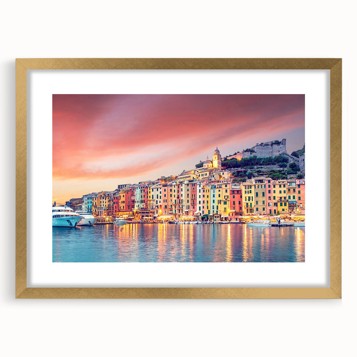 Abstract art print of Porto, Portugal in muted blue and gray tones on a framed canvas, suitable for dining room decor.