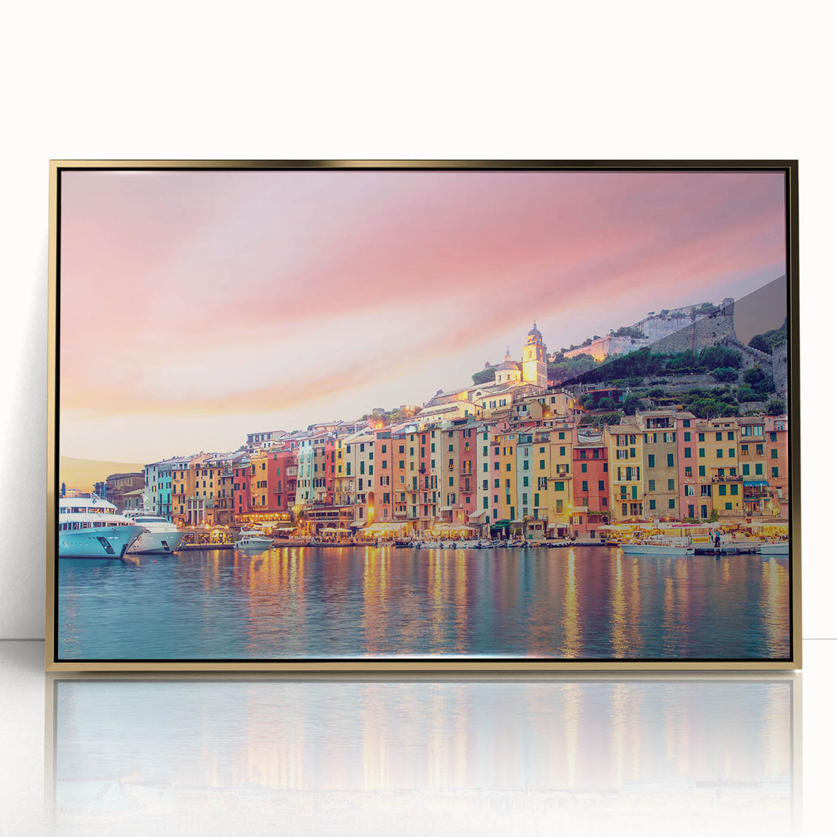 Art deco poster of Porto, Portugal in gold and blue acrylic, ideal for modern art wall decor or nursery.