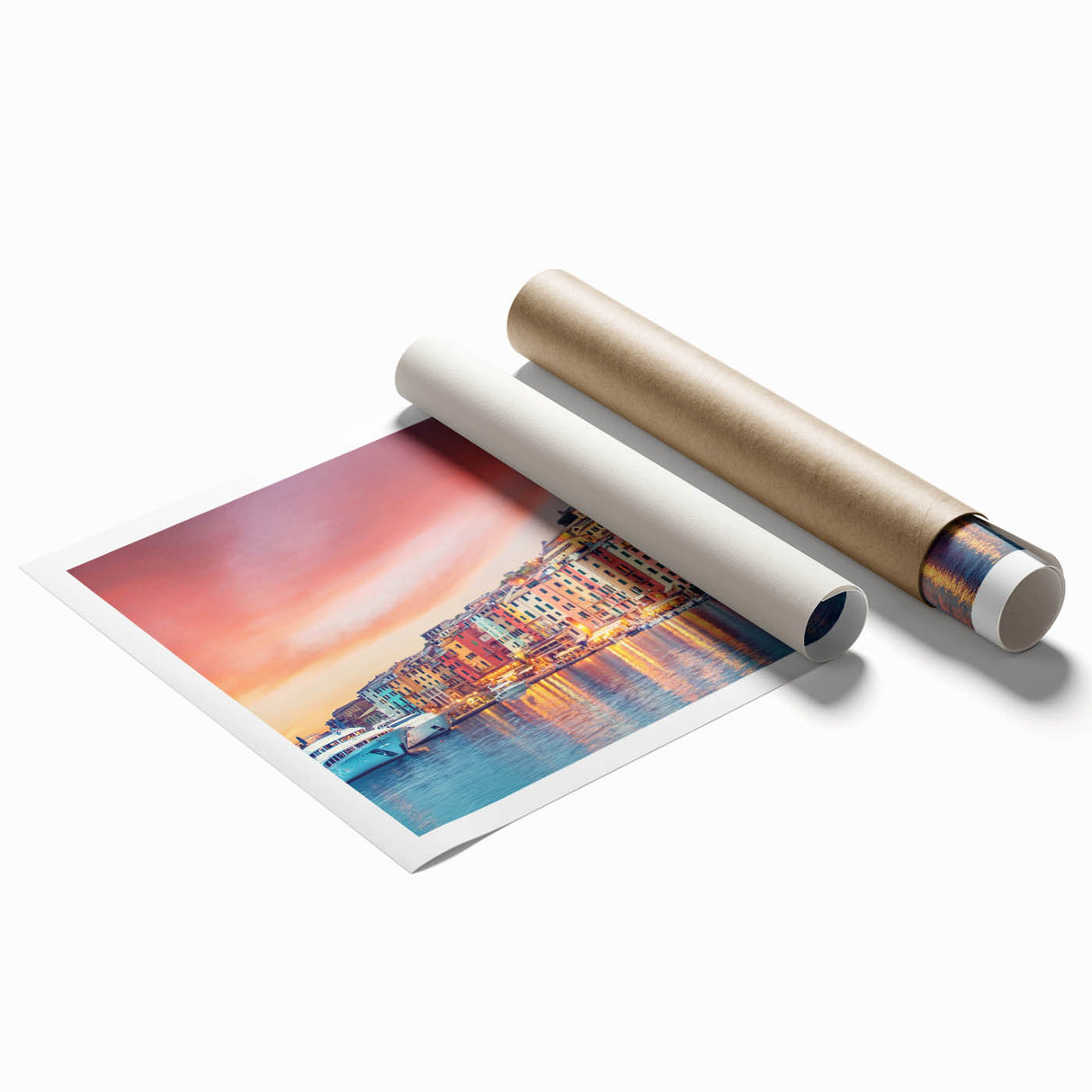 Extra large rolled print of Porto, Portugal scenery with floral elements in pastel shades.