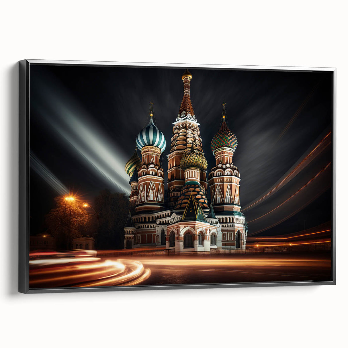 Black and white framed canvas of Moscow landscape, ideal for bedroom wall decor, featuring vintage poster art style.