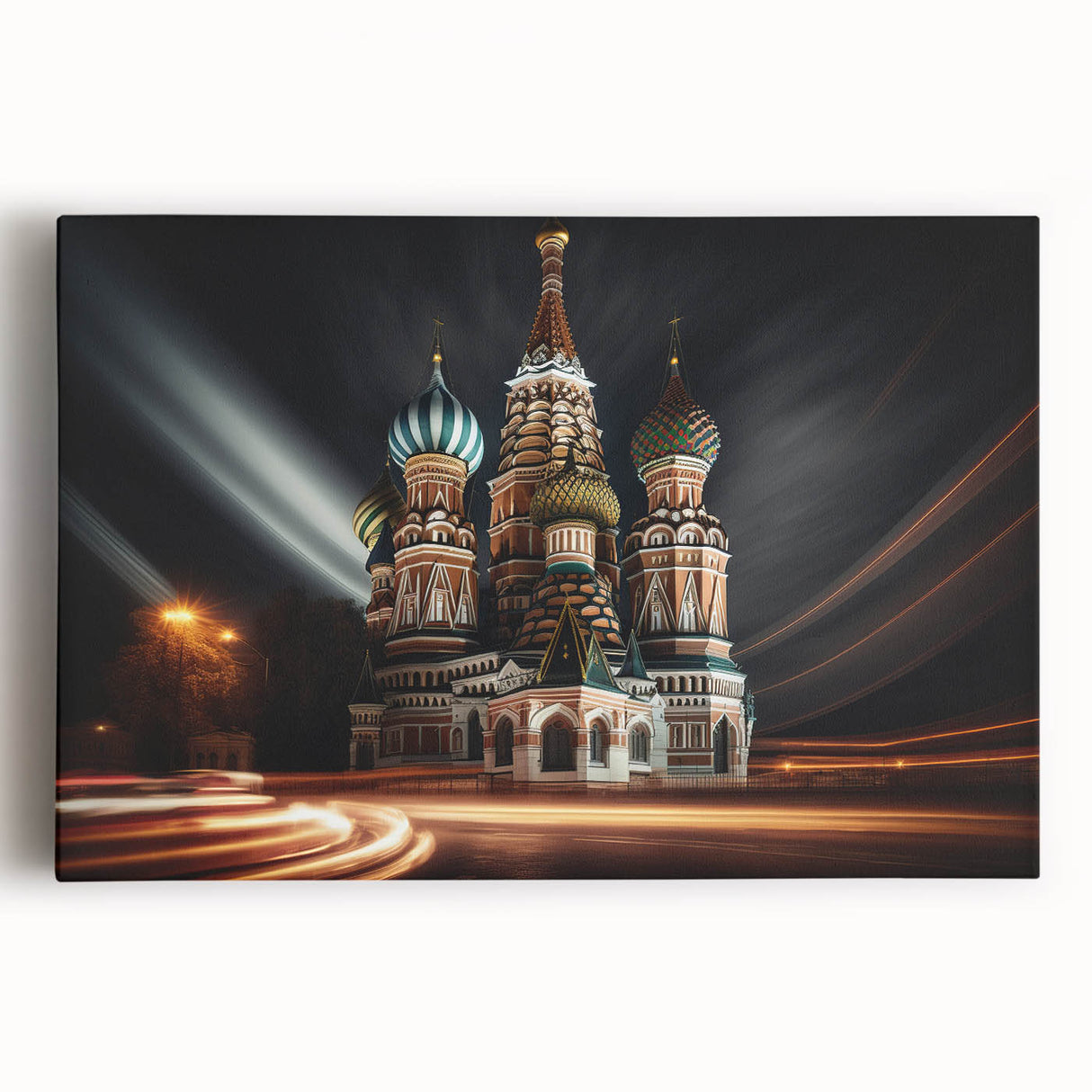 Black and white stretched canvas of Moscow skyline, ideal for kitchen wall art or bedroom ambiance.