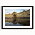 Extra large abstract art print of a colorful, textured portrayal of a European cityscape in a black frame.