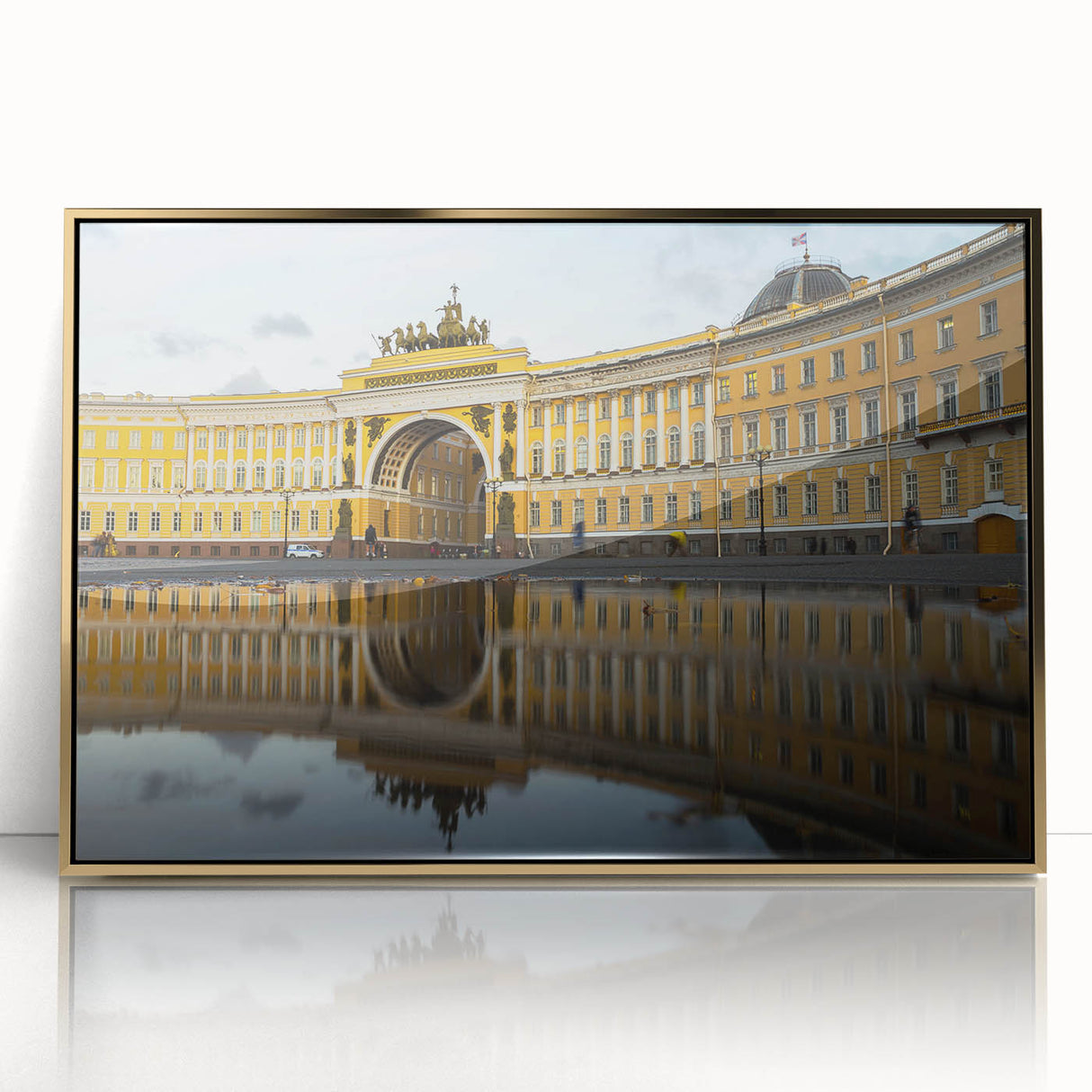 Art deco poster of Saint Petersburg scenery in gold frame, ideal for modern art wall decor.