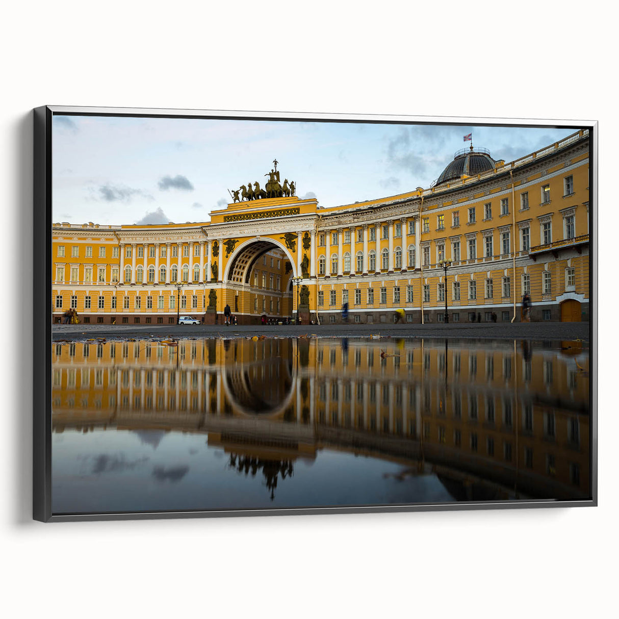 Black and white framed canvas of a vintage Petersburg landscape, ideal for bedroom decor.