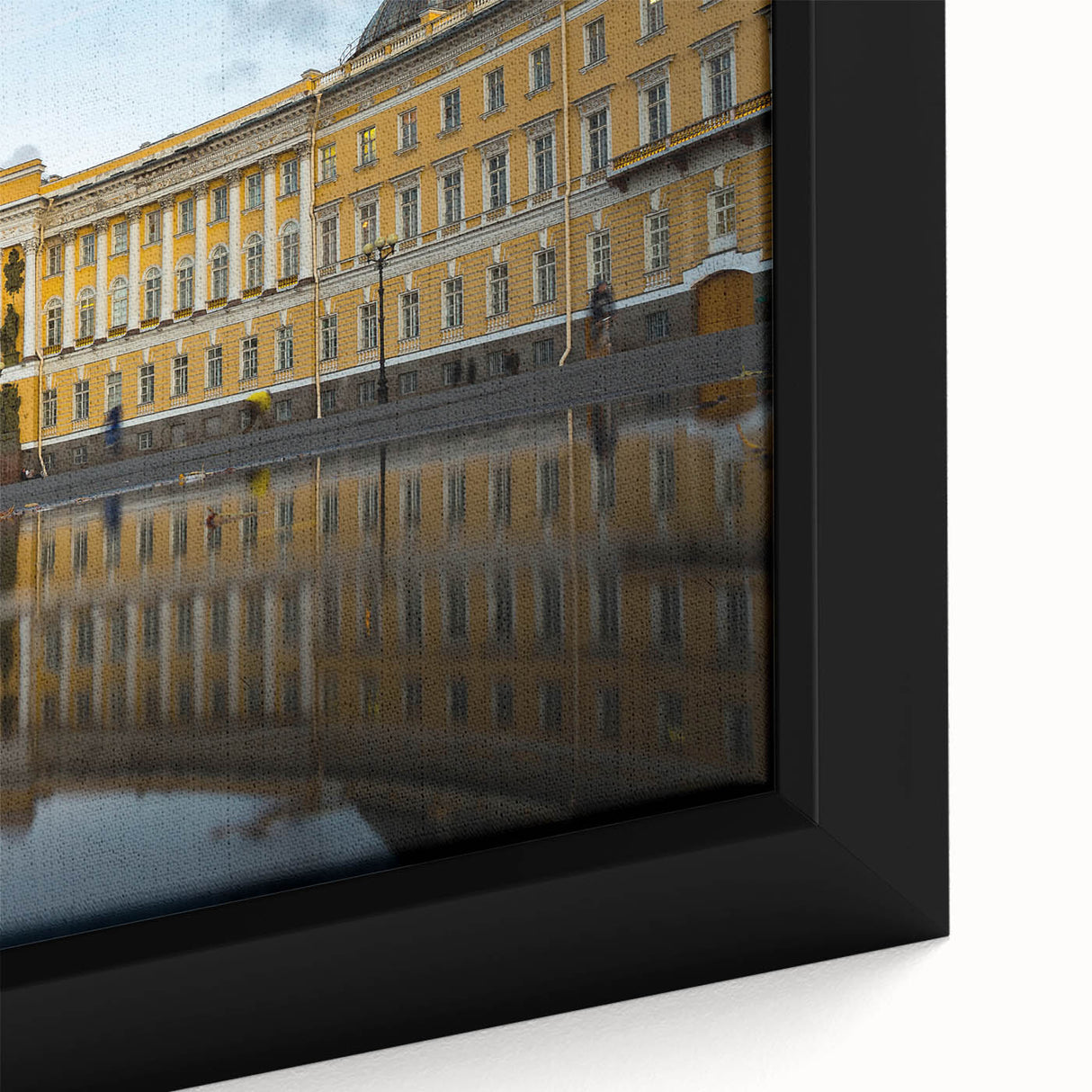 Close-up of extra large black wall art featuring a textured depiction of St.