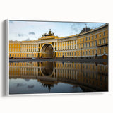 Vintage poster art of a colorful St. Petersburg scene on a large framed canvas, ideal for living room decor.