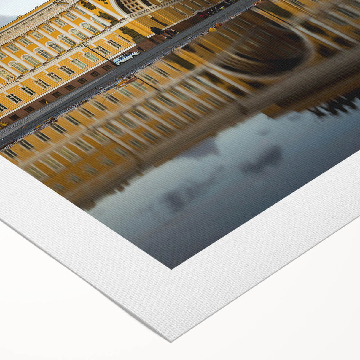 Art deco poster of St. Petersburg scenery in muted gray and blue tones on rolled canvas, suitable for dining room decor.