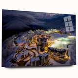 Large abstract wall art of Sochi scenery in muted blue and green tones on acrylic glass.