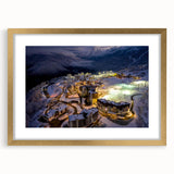 Abstract art print depicting a colorful Sochi landscape on a framed canvas with a gold mat, suitable for dining room decor.