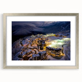 Extra large abstract art print of a textured Sochi landscape in muted earth tones, framed in silver.