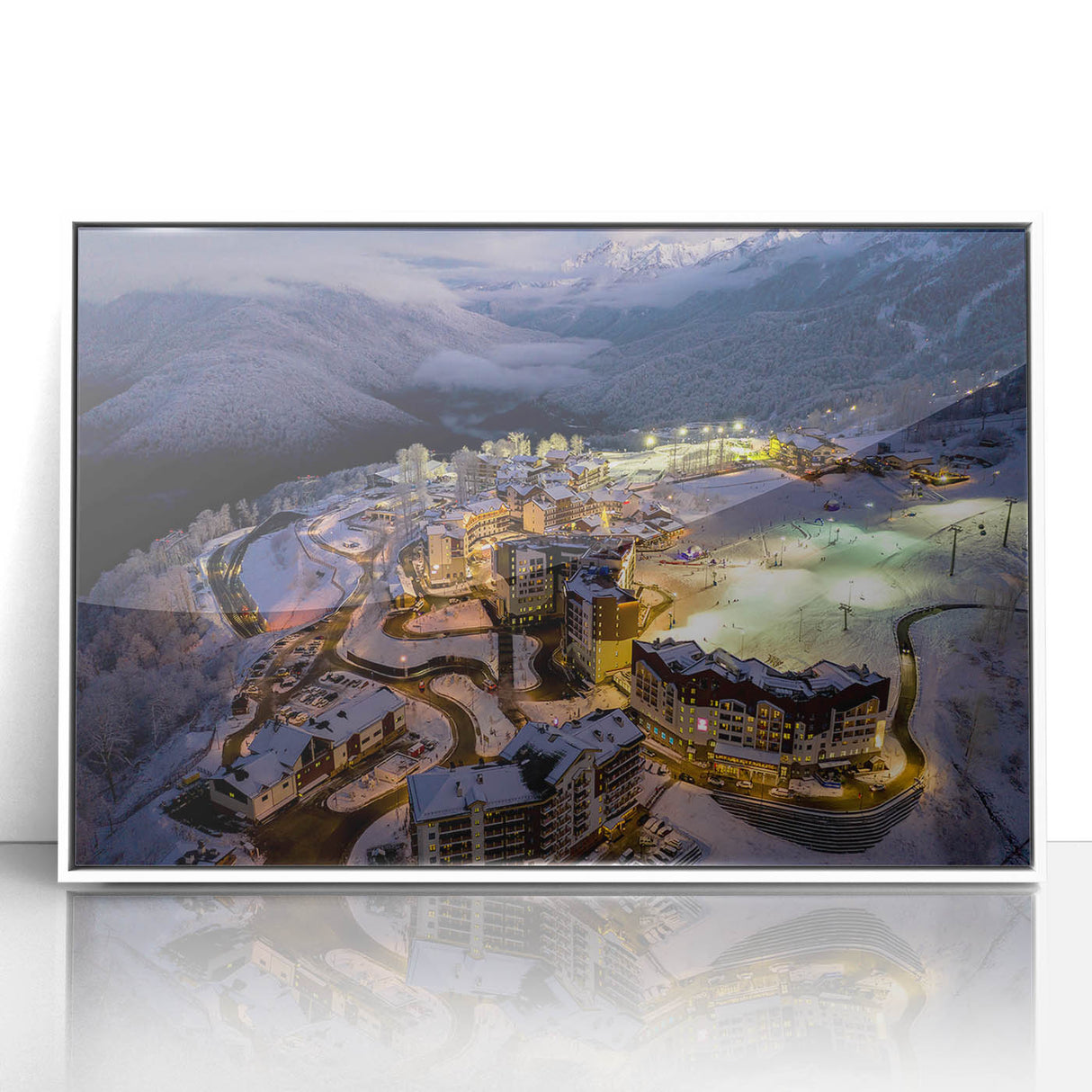 Mid-century modernist art depicting the Sochi landscape in muted earth tones on a framed acrylic print.