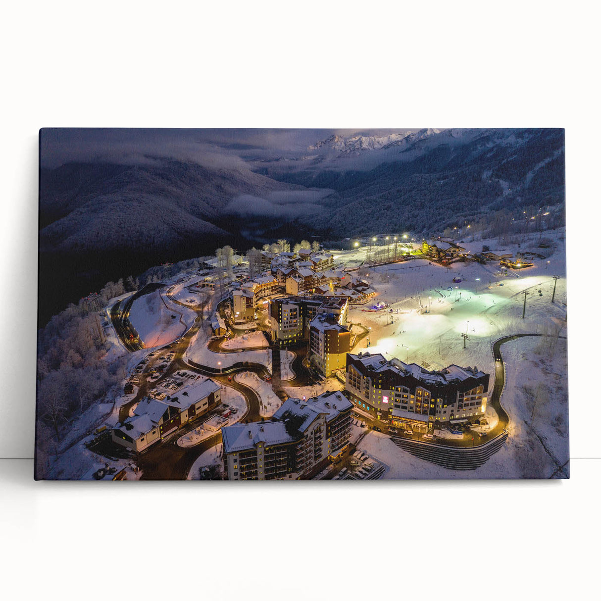 Black and white photograph of Sochi landscape on large stretched canvas, ideal for kitchen wall art.