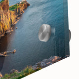 Large abstract wall art depicting a Scottish landscape in muted earth tones on acrylic glass, suitable for dining room decor.