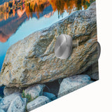 Large abstract wall art featuring a mid-century modernist style scene of a European landscape in muted earth tones on…