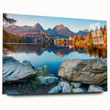 Large abstract wall art depicting a European Slovakian scenery in muted earth tones on acrylic glass.