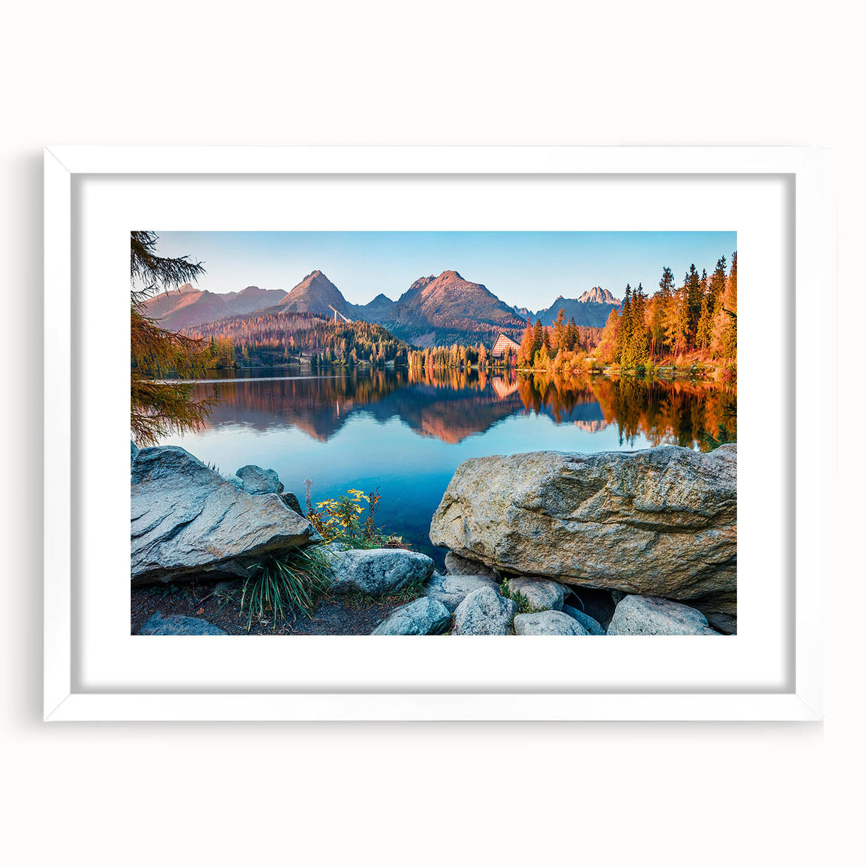 Textured art print of an abstract European landscape in muted earth tones, framed with a white mat.