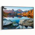 Black and white framed canvas depicting a vintage Slovakian landscape, ideal for bedroom wall decor.