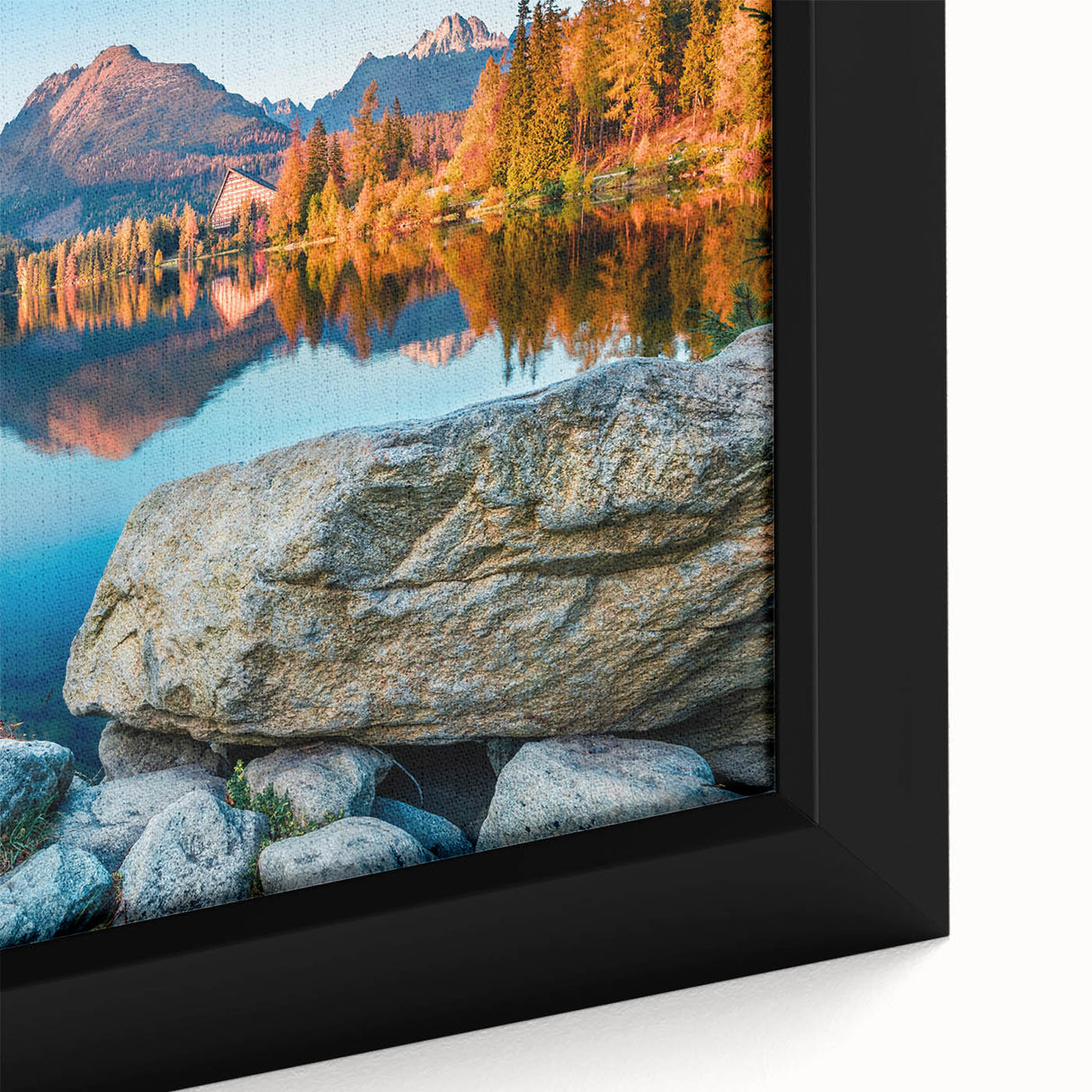 Extra large framed canvas featuring a textured depiction of a Slovakian landscape in black with colorful accents.