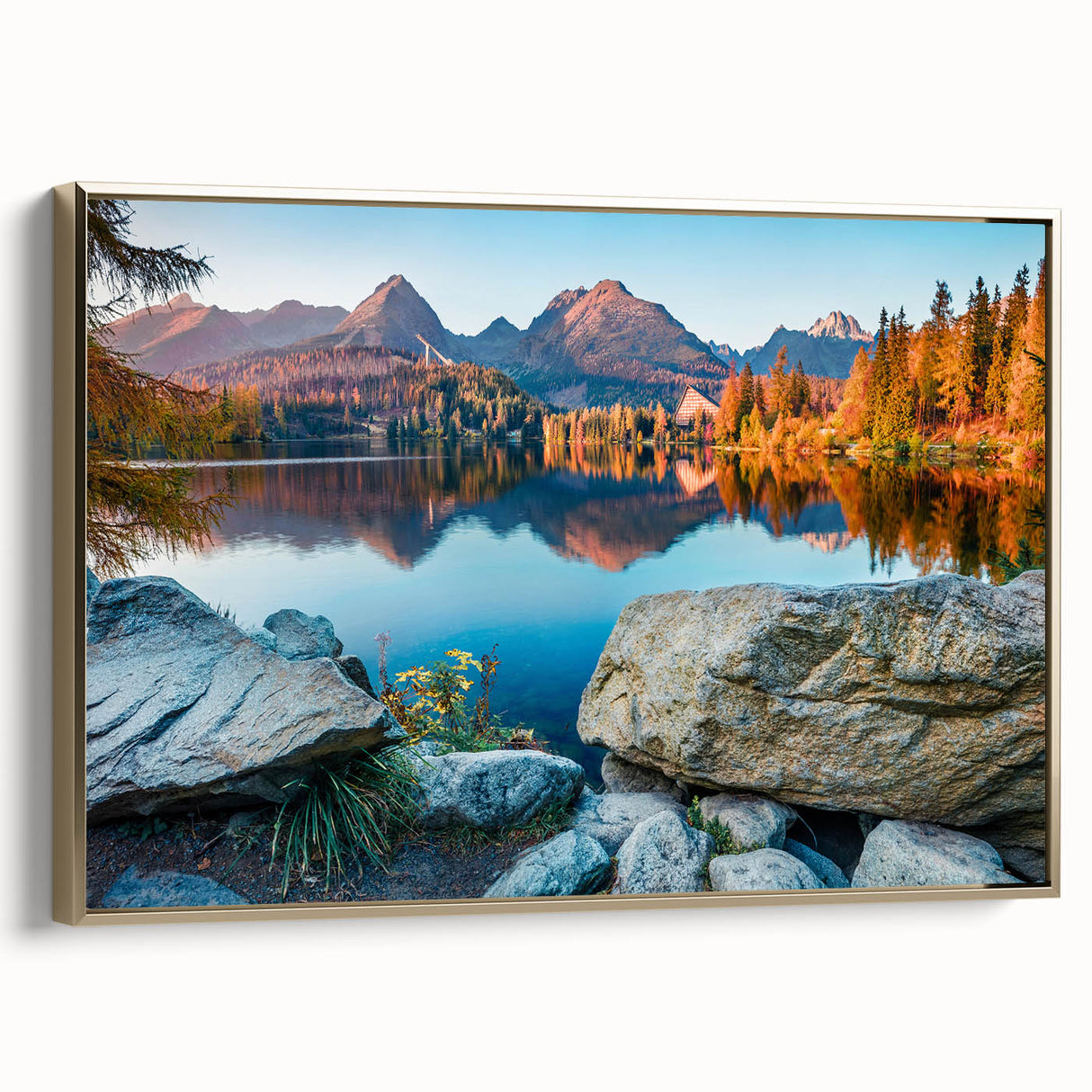 Framed canvas of a vintage-style Slovakian landscape, featuring muted earth tones, ideal for bedroom wall art.