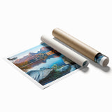Extra large rolled print featuring a serene Slovakian landscape with soft floral accents, ideal for classy bathroom wall art.