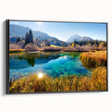 Black and white framed canvas of a Slovenian landscape, ideal for bedroom wall decor.