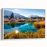 Framed canvas of a vintage-style Slovenian landscape in muted earth tones, ideal for bedroom wall art.