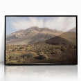 Large abstract wall art depicting a stylized Spanish Canary Islands landscape in vibrant hues on a framed acrylic canvas.