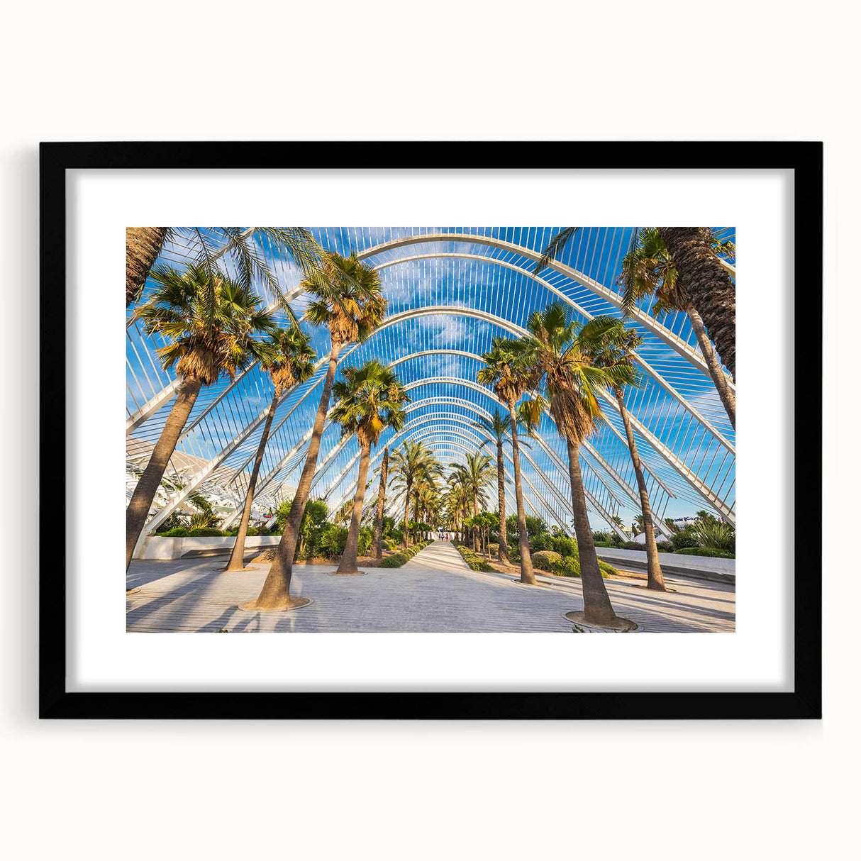 Abstract art print of vibrant, colorful textured scenery depicting Valencia, Spain on a large framed canvas.