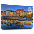 Acrylic print of a large abstract depiction of Stockholm, featuring muted blue and gray tones, ideal for dining room decor.