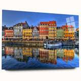 Large abstract acrylic print of Stockholm scenery in soft blue and gray tones, ideal for bedroom or dining room art.