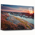 Acrylic print of a serene Swedish landscape in muted green and blue tones, ideal for bedroom or dining room decor.